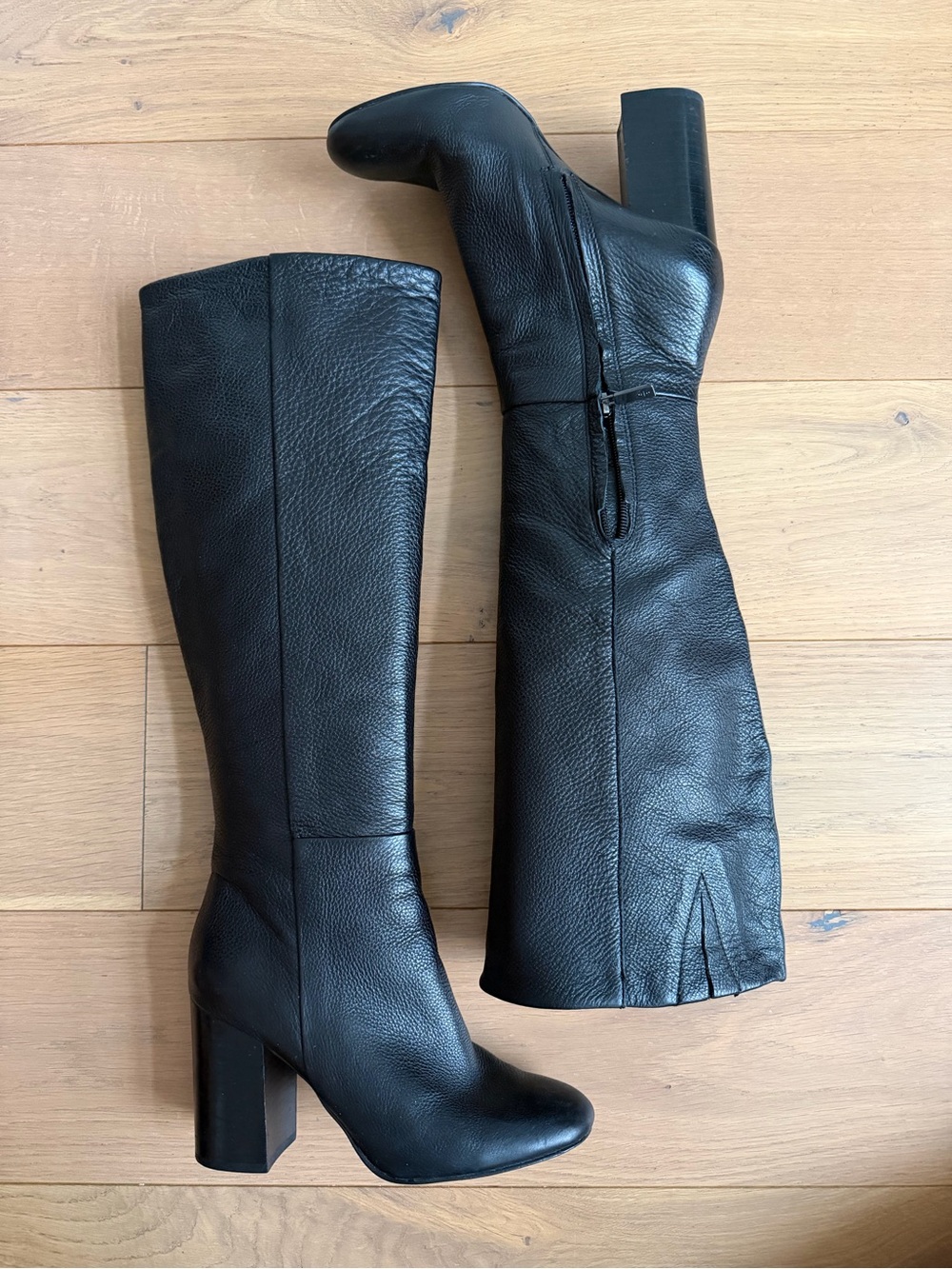 KENNETH COLE Women’s 100% Genuine Leather Black Knee High Block Heel Boots - Picture 2 of 5